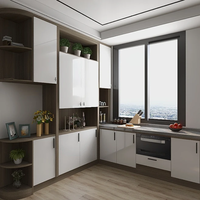 Meubles de cuisine modernes de luxe écologiques ignifuges sur mesure, armoires de base sous évier en panneaux de particules mélaminés MDF, crédence d'îlot