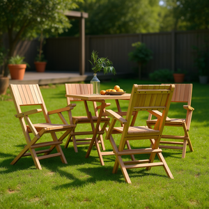 Set di 4 sedie da giardino pieghevoli in legno massello di teak, mobili da esterno in stile rustico - Product Image 2