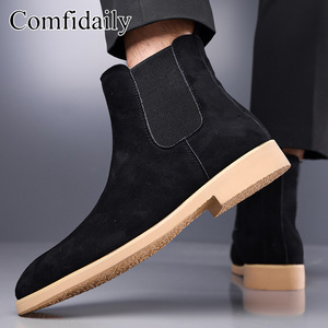 Bottes Chelsea pour hommes Comfdaily, bout rond, en daim synthétique, à enfiler, semelle extérieure en caoutchouc confortable, style automne - Product Image 4