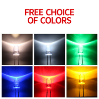 1000 unités par paquet, LED à tête ronde transparente de 5 mm, flash unique rouge, jaune, bleu, vert, blanc, LED à branchement direct