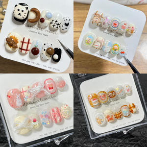 Venta al por mayor 10 piezas cortas redondas pintadas a mano Gel prensa <span class=keywords><strong>uñas</strong></span> hermoso lujo diseño personalizado hecho a mano prensa en las <span class=keywords><strong>uñas</strong></span> - Product Image 2