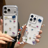 Coque de téléphone antichoc en résine époxy avec chaîne, design créatif et pierres précieuses colorées pour iPhone 17 16 15 14 Pro Max