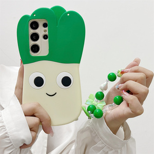 Coque de téléphone fantaisie à motif de perles de poireau <span class=keywords><strong>vert</strong></span> avec sangle bandoulière pour Samsung Galaxy S26 Ultra S25 S23 A57 A56, étui de protection motif légumes - Product Image 1