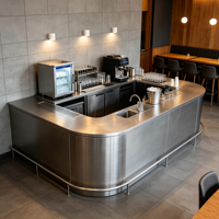 Comptoir de bar commercial en acier inoxydable de grande taille, fabrication sur mesure pour restaurant, pub, club, mobilier de bar