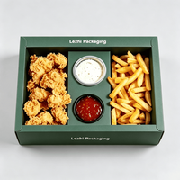 Maßgefertigter Biologisch Abbaubarer Lebensmittelbehälter Takeout Fast-Food Gebratenes Hähnchen Papierbox Mit Saucenbecher Dip-Becher Getränkehalter