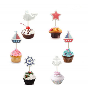 Ocean Themed Cake Insert Paper Decorations For Children Birthday Party 20-40Pcs Non Toxic Cartoon Style - Product Image 1