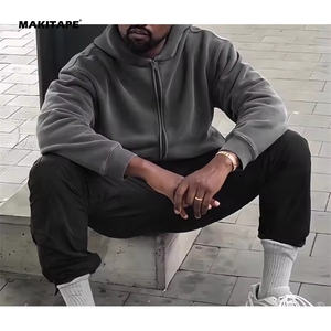 Sudadera con capucha para hombre HG3869, estilo vintage, con cremallera, estampada, forrada, 100% algodón, corte regular, felpa francesa ecológica para invierno, lavado ácido - Product Image 3