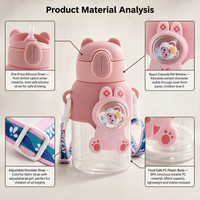 Bouteille d'eau portable pour enfants avec paille en silicone à pression unique, motif ours mignon, 600 ml, capsule spatiale, sangle, logo personnalisé, OEM