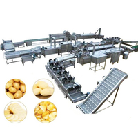 Turnkey-systeem voor de verwerking van vers gesneden fruit, zoals appels, mango's, ananas, met schil-, ontpit- en wortelgroente-systeem en snijsysteem.
