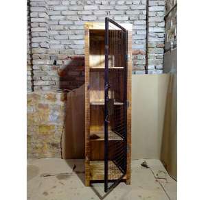 Librero de Madera Maciza de 5 Niveles con Patas de Hierro y Puerta, Estante de Exhibición Multifuncional Tradicional para el Hogar y la Oficina - Product Image 1