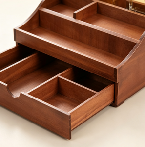 Plateau de vanité en bois de noyer avec logo personnalisé, organisateur de bureau à tiroirs divisés OEM pour le rangement de parfums, montres et lunettes de soleil, approvisionnement en gros - Product Image 4