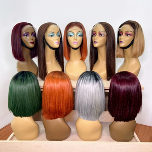 Perruques dentelle colorée 100 pour cent cheveux humains Bob perruque Double dessiné os cheveux raides faisceaux suisse dentelle avant perruques - Product Image 1