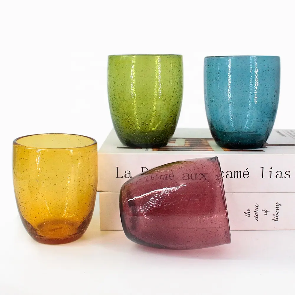 Langdian copo para beber uísque, dentro e fora fundo suave de arco colorido de vidro transparente