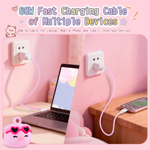 Correa de Muñeca con Diseño de Cerdito Rosa, Cable de Carga Rápida de 60W, USB C a USB C, Cordón para Teléfono Móvil y Portátil, Cable de Datos USB Tipo C para Exteriores - Product Image 4