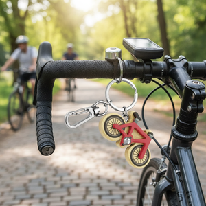 <b>Bicycle</b> Keychain Wooden Bike Red <b>Frame</b> With Metal Ring And Carabiner Hook - Product Image 3