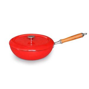 Venta caliente utensilios de cocina esmaltados <span class=keywords><strong>Wok</strong></span> chino con <span class=keywords><strong>mango</strong></span> de madera extraíble sartén grande <span class=keywords><strong>Wok</strong></span> de hierro 12 pulgadas/30cm - Product Image 1
