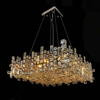 Lustre LED carré moderne de luxe en acier inoxydable chromé avec cristaux, hauteur réglable, haute luminosité, idéal pour salon