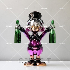 Estatua de Donald Duck con Botella de Champán, Adorno para el Hogar, Escultura Pop Art de <span class=keywords><strong>Mc</strong></span> Duck en Cromo Dorado - Product Image 2