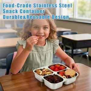 304 <b>Stainless</b> <b>Steel</b> 4 Compartment Lunch Box Tray Divided Snack Containers Bento Box Kids <b>Stainless</b> <b>Steel</b> <b>Microwave</b> Safe Plate - Product Image 3