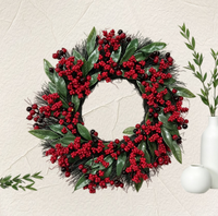 Handgefertigter Künstlicher Kiefer-Weihnachtskranz mit Roten Beeren, Eleganter Weihnachtskranz für Haustür, Feiertagsdekoration für Zuhause und Wand