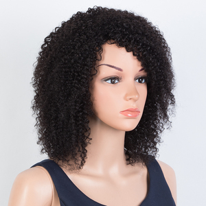 Perruque en <span class=keywords><strong>cheveux</strong></span> Remy <span class=keywords><strong>afro</strong></span> bouclés péruviens avec frange, noir naturel, coupe courte bob pour femmes, couleur plus foncée uniquement - Product Image 2