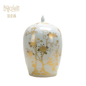 Pot à gingembre en céramique blanche traditionnelle avec motif floral doré, pot en porcelaine moderne pour la décoration de la maison, vente en gros - Product Image 2