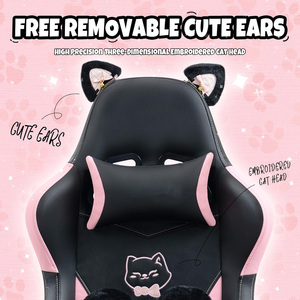 Pink <span class=keywords><strong>Kitty</strong></span> Gaming Chair Hellos Pink White Leather Home Office Mujeres Girl Cut Cat Gaming Chair Almohada lumbar Sillas con reposapiés - Product Image 3