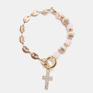 Wholesale Trendy Christian Style Brass Zircon Geometric Pattern Women's Anniversary Gold Plated Beaded Bangles <b>Cheap</b> - Product Image 3