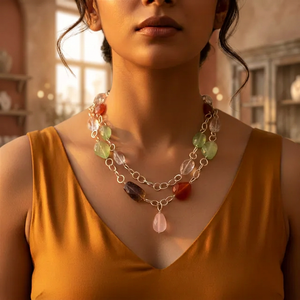Women's Trendy Gemstone Beaded <b>Necklace</b> Gold-Plated Sterling Silver Turquoise Sapphire Garnet <b>Ruby</b> Wedding Gift Elegant Dainty - Product Image 3