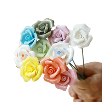 Vente flash Bouquet de fleurs artificielles en céramique fait main multicolores pour la Saint-Valentin, la fête des mères, Noël