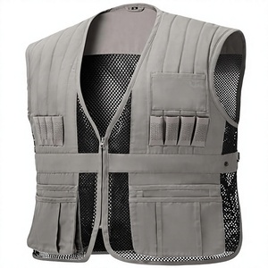 Gilet en maille gris pour homme, sans manches, respirant, utilitaire, en polyester, avec fermeture éclair, décontracté, pour l'été - Product Image 1