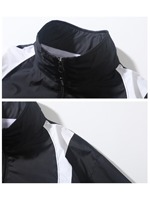 Veste de course rétro pour homme, col montant, fermeture éclair intégrale, avec bandes blanches dynamiques, noir, blanc, bleu roi, polyester léger