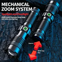 Nouvelle lampe torche LED blanche 30W haute luminosité longue portée en aluminium IP65 étanche avec zoom pour le camping en plein air rechargeable par USB