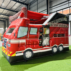 Château sautant de camion de pompiers pour le combiné extérieur commercial de terrain de jeu gonflable de videur d'enfants avec la glissière - Product Image 3