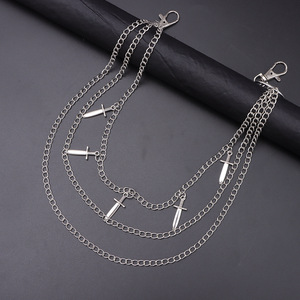 Tibetan Silver Multi Layer Sword Pendant Waist <b>Chain</b> For Jeans Casual Fashion Accessory - Product Image 3