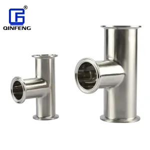 QINFENG CF8 Cf8m Stainless Steel Sanitary 304 316 3 Way Pipe Fitting Stainless Steel Food Grade Clamp Tri Clamp Tee