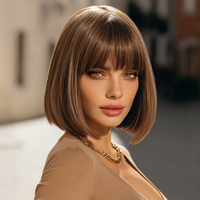 Perruque synthétique courte brune dégradée en dentelle transparente résistante à la chaleur, aspect naturel, vente en gros SM7271