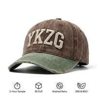Casquette de baseball YKZG Heritage 1992 avec broderie 3D en relief, jaune moutarde, visière contrastante, en coton lavé de qualité supérieure, style Dad Hat, streetwear urbain