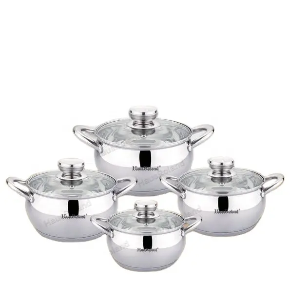 Hausroland Hot Sale 8Pcs Gekapselde Bodem Plating Stoofschotels Inductie Roestvrijstalen Camping Cook Set