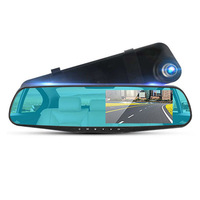 Rétroviseur de voiture et enregistreur de conduite en un, avec vision nocturne haute définition 4.3 pouces double enregistrement Dvr