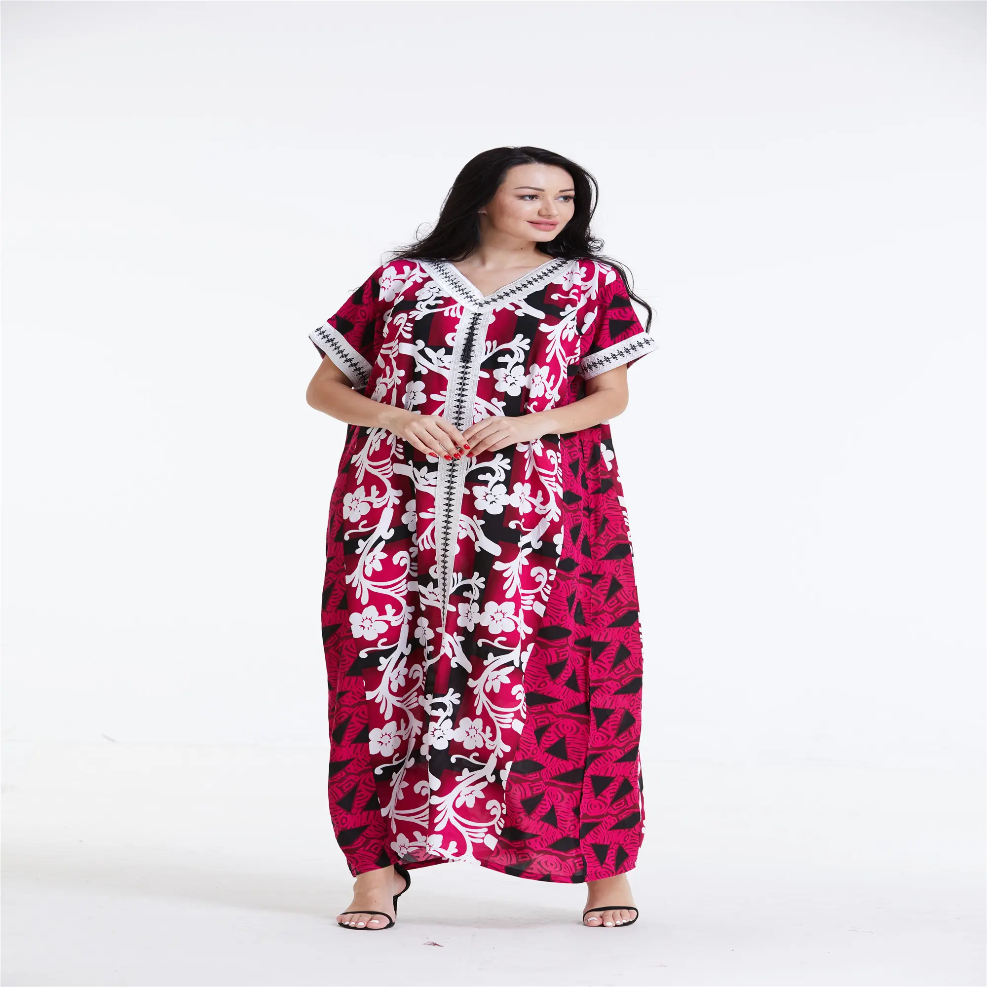 African v-neck women wear cotton cheap cambric kaftan wholesale