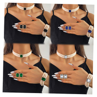 Parure de Bijoux Vintage en Perles d'Imitation, Zircon Vert, Strass Scintillants, Collier, Boucles d'Oreilles et Bracelet