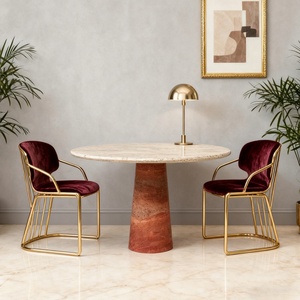 Mesa de comedor de mármol travertino beige redonda de lujo moderna juego de tamaño personalizado para el hogar o el hotel muebles de piedra ensamblados - Product Image 1