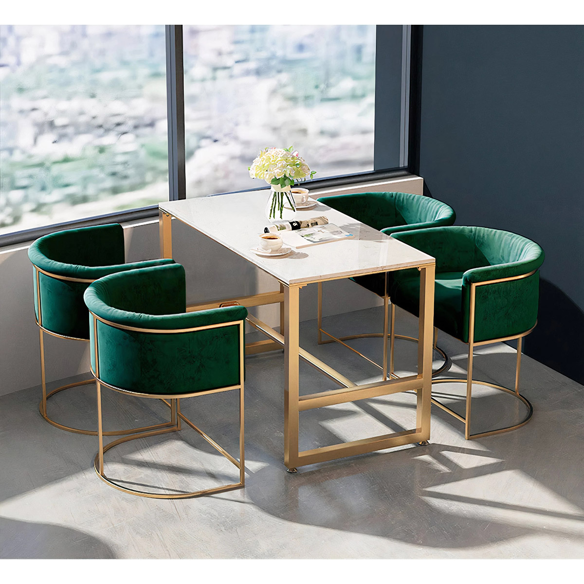 Hotel luxury Italian furniture high quality gold metal legs custom color velvet dining room chairs
