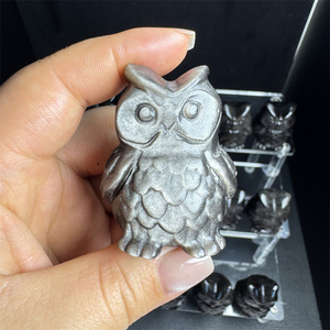 Artisanat en Cristal Naturel : Hibou en Obsidienne de 5 cm, Sculpture Animale en Pierre Précieuse, Oiseau en Obsidienne Argentée pour Décoration Intérieure - Product Image 2