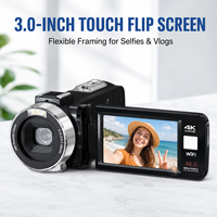 Caméscope 48MP 4K avec zoom 18X, écran tactile rotatif de 3,0 pouces, WiFi, vision nocturne, MicroSD, 9 modes, éclairage LED, caméra DV