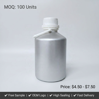 Bouteille en aluminium de qualité médicale de 2,6 L, poignée argentée brossée, hermétique, anti-lumière, pour huiles essentielles et produits chimiques