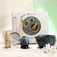 Astief Ensemble de Matcha Japonais Bio avec Fouet en Bambou et Bol à Bec en Céramique Glacée, Coffret Cadeau
