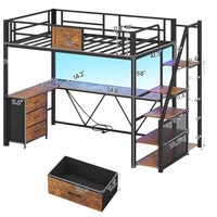 Lit mezzanine en fer forgé au design minimaliste moderne, multifonctionnel, gain de place pour petits appartements, avec bureau en dessous, pour chambre à coucher