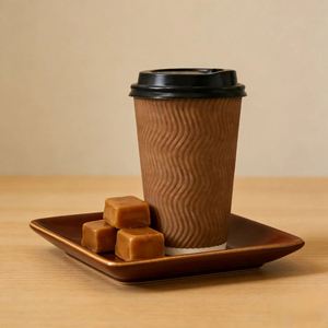 Disposable Corrugated Insulated Office Cardboard Paper <b>Coffee</b> <b>Cup</b> with Black Sip Lid to Go - Product Image 2
